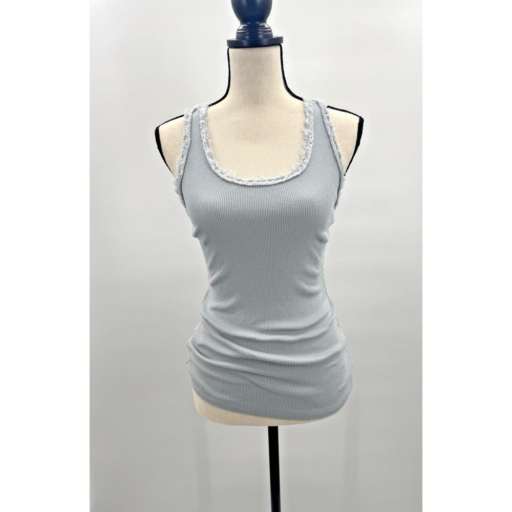 Marisima Womens Tank Top OS Ribbed Razor Back Italy Eyelash Sequin Trim Scoop